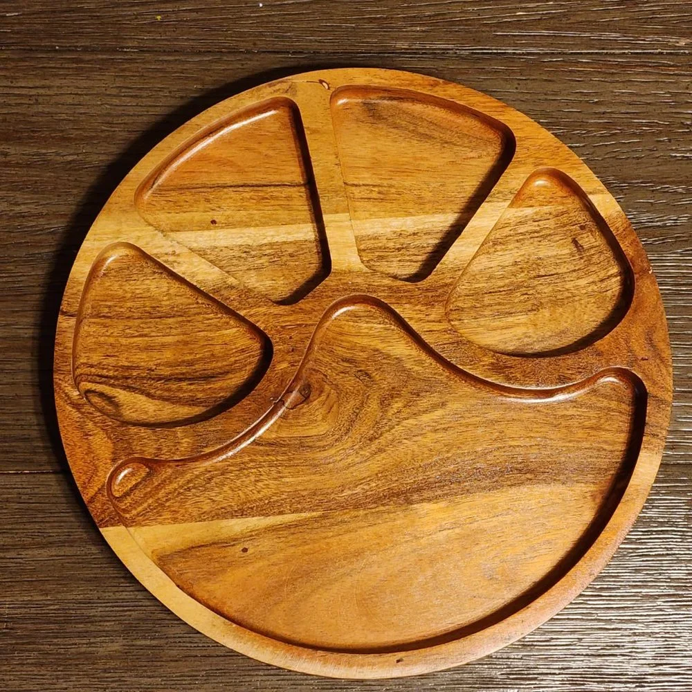 Carved Acacia Wood Divided Serving Tray - Picture 3 of 9